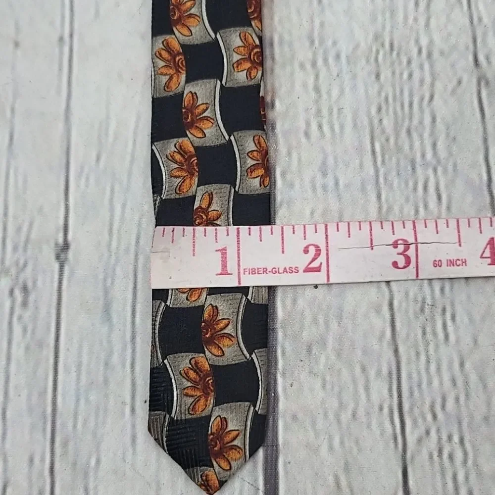 Vintage Ketch Black Orange Flower Power Retro Colorful Print  Tie